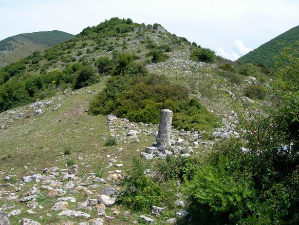 Cippo n 49 e le rovine dell' antico insediamento di San Basilio.jpg